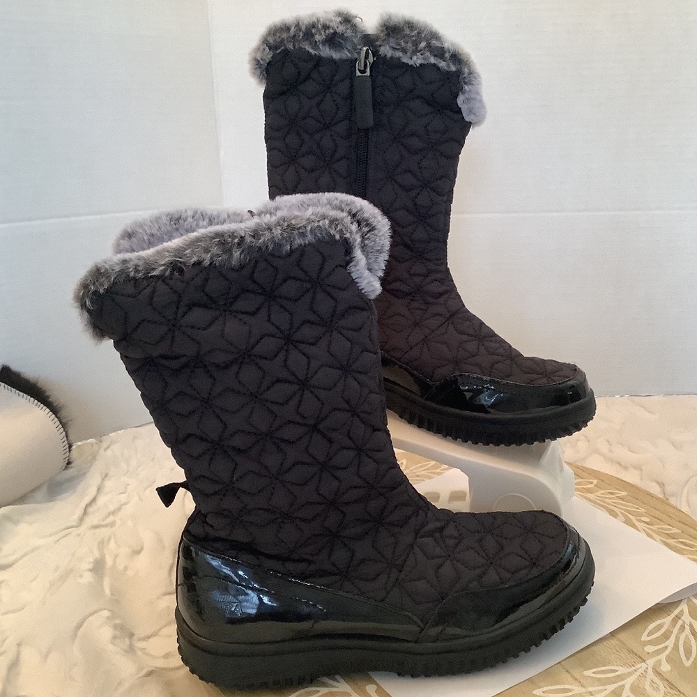 NWT Tundra‎ Belleville black youth fur rain snow boots sz. 3 thermolite - Picture 3 of 10